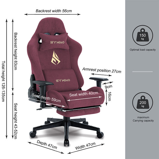 SYMINO Breathable Gaming Chair with Footrest, Adjustable and Rotating, Red